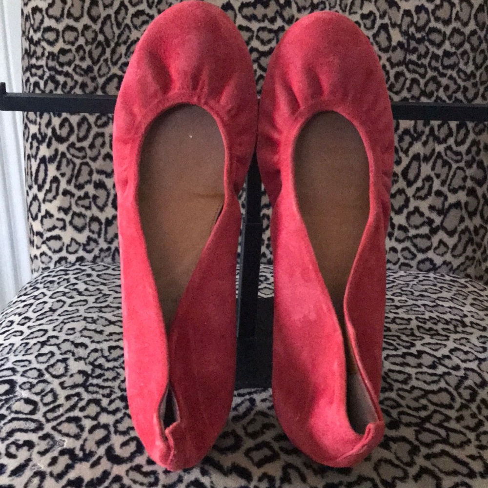 JCrew red suede ballet flats
